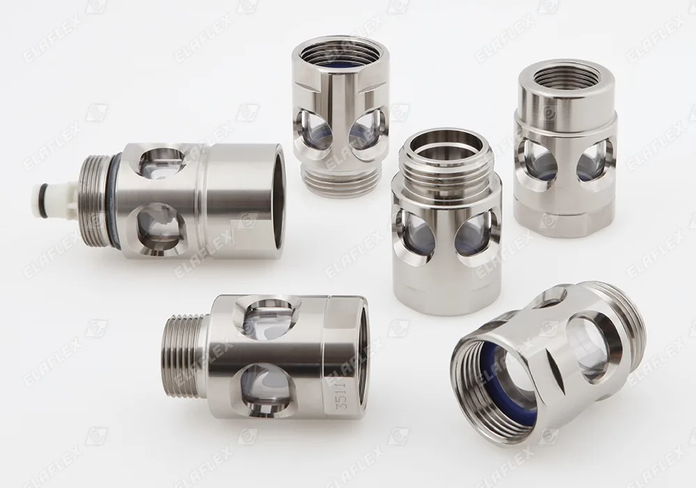 Elaflex SG 1 inch and SG-COAX sight glasses for petrol station nozzles, including propeller types