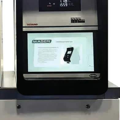 Maser MediaSmart_T screen built into a Tatsuno dispenser below the sales display