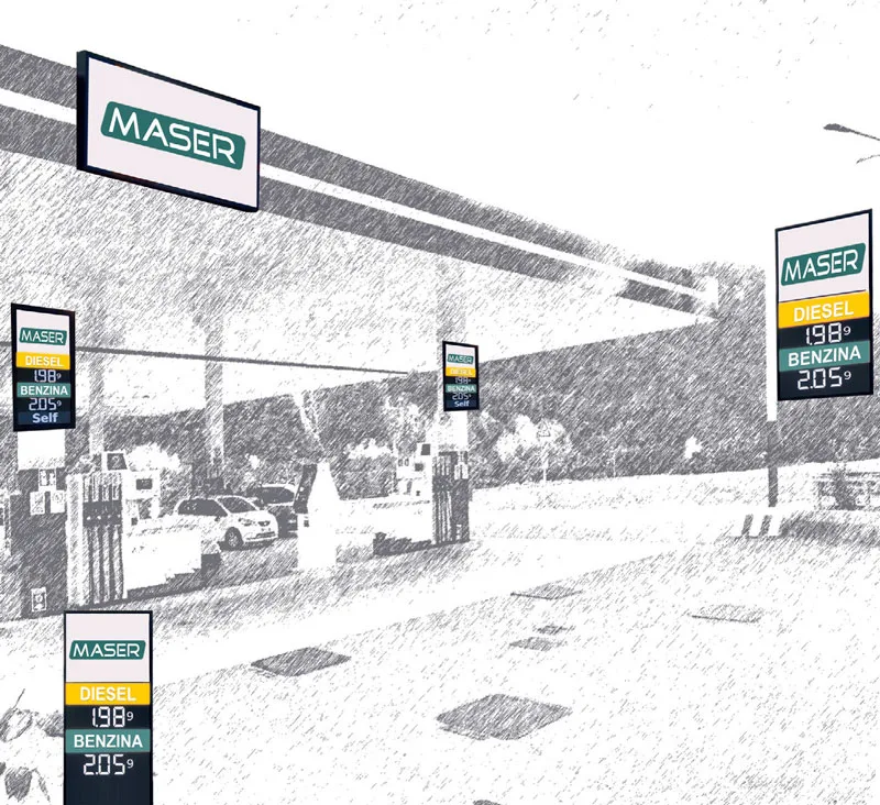 Maser MediaSmart LED wall and smart screens on a fuel station forecourt