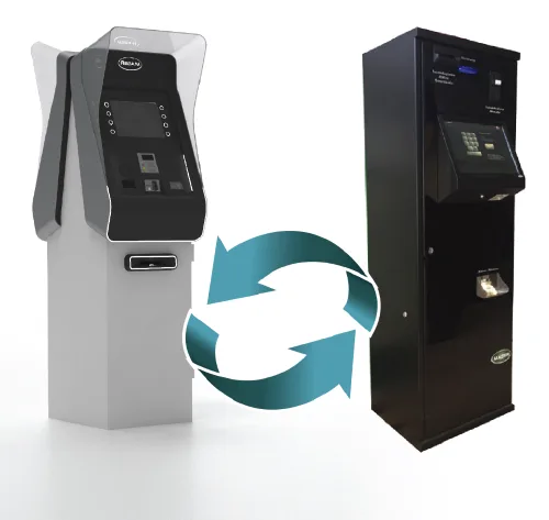 Maser PayChange automated cash and change unit beside a MAC payment terminal
