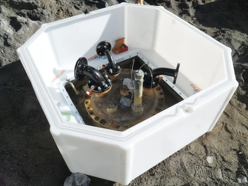 NUPI SMARTFLEX tank sump with fuel pipes sealed through the sump wall by entry boots