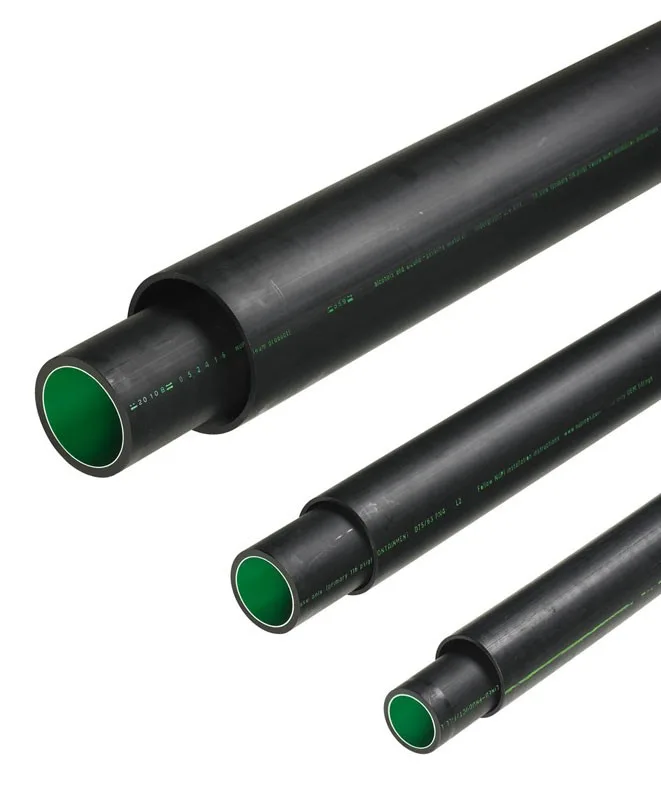 NUPI SMARTFLEX single wall HDPE fuel pipes in three diameters showing the green inner liner