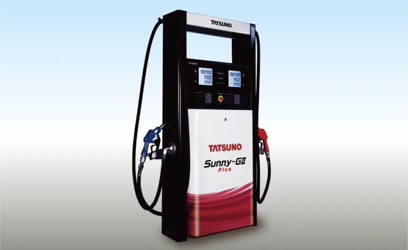 Tatsuno Sunny-GII Plus fuel dispenser with two nozzles, front view
