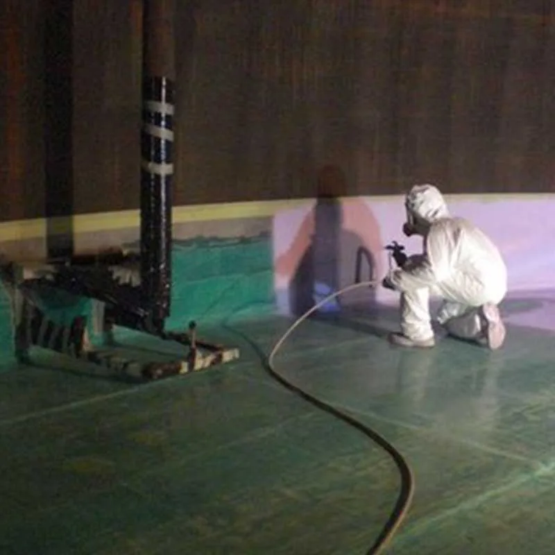 Technician applying Wolftank EPOFLEX® laminate lining inside a storage tank