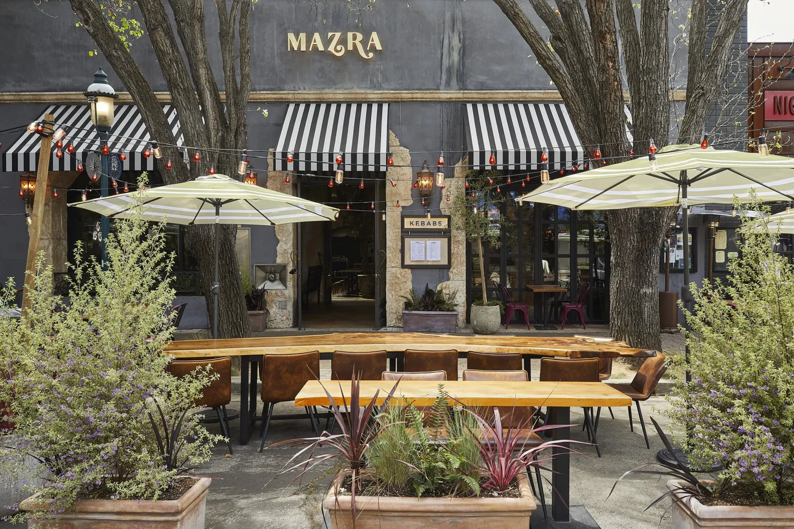 Mazra storefront with outdoor seating